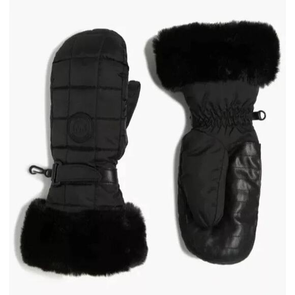 Michael Michael Kors Black Quilted Faux Fur Trim Mittens Size S/M - Picture 1 of 10